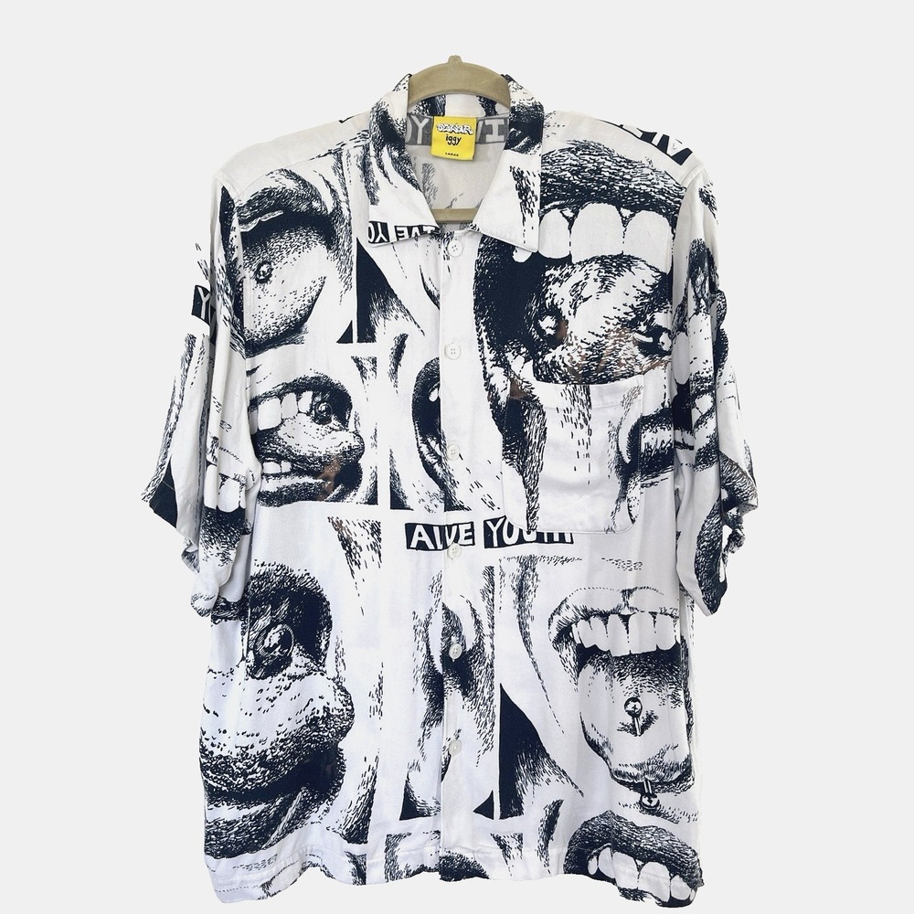 Iggy X Polar Skate Co Alternative Mens Shirt All Over Mouth Sz L Button Up RARE